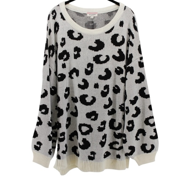 NEW Andree by Unit Leopard Print Woolblend Comfy Oversized Sweater Size 1X - Picture 2 of 9